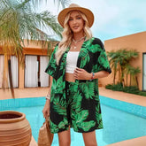 Leaves Print Casual Holiday 2-Piece Suit for Summer Wear - Himpall